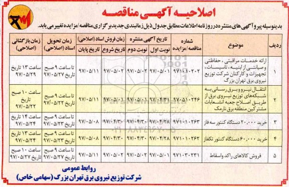 اصلاحیه , اصلاحیه مزایده فروش کالاهای راکد و اسقاط