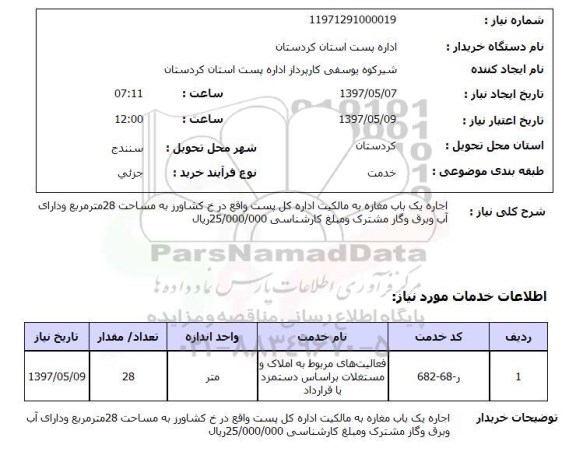 استعلام , استعلام اجاره یک باب مغازه به مالکیت اداره پست