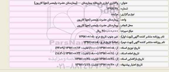 مزایده, فراخوان واگذاری اجاری داروخانه