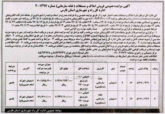 مزایده,مزایده فروش دو باب خانه سازمانی عرصه هر کدام 220 متر