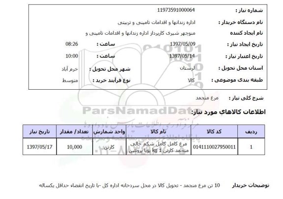 استعلام, استعلام مرغ منجمد