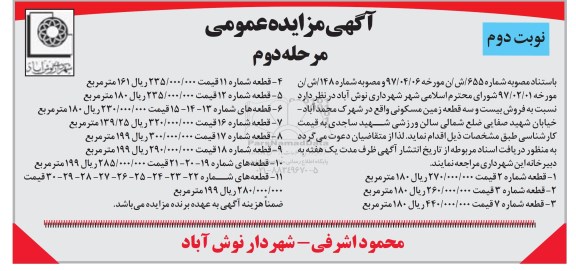 مزایده,مزایده فروش 23 قطعه زمین مسکونی نوبت دوم