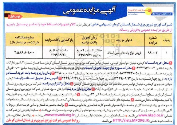مزایده فروش انواع پایه های بتنی اسقاط