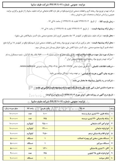 مزایده فروش اقلام ضایعاتی شرکت...