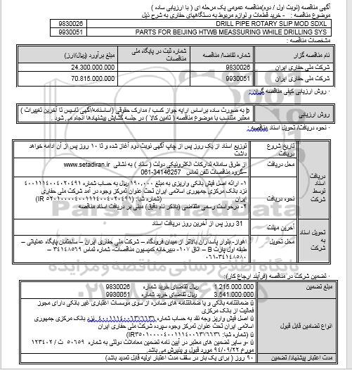 مناقصه، مناقصه خرید قطعات و لوازم مربوط
