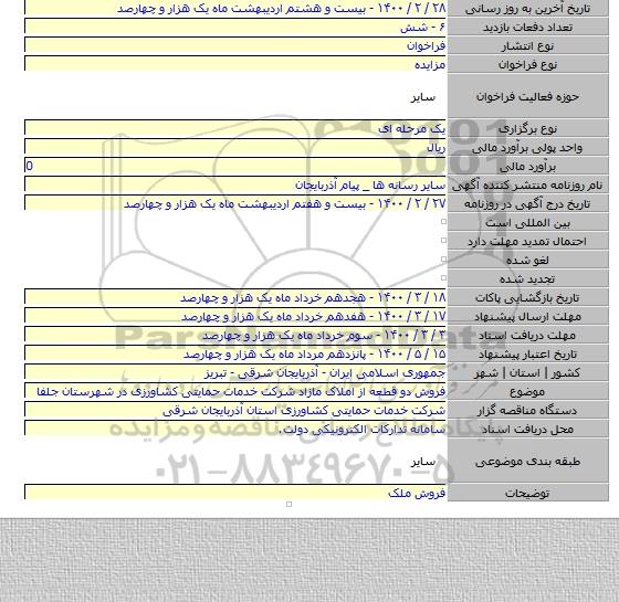 فروش دو قطعه از املاک مازاد شرکت خدمات حمایتی کشاورزی در شهرستان جلفا
