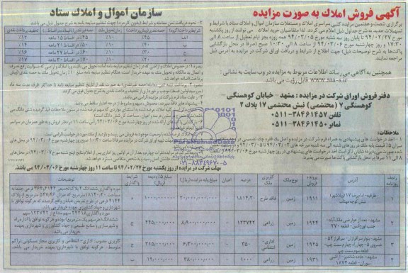 مزایده املاک ستاد