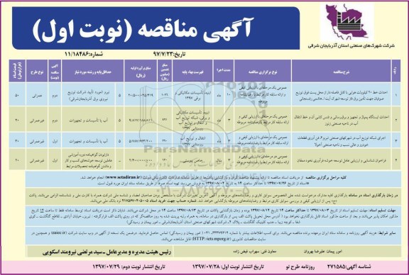 آگهی مناقصه,مناقصه احداث خط 20 کیلوولت هوایی با کابل