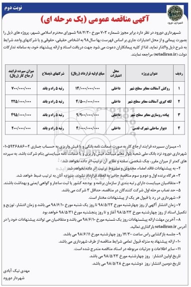 آگهی مناقصه عمومی, مناقصه روکش آسفالت معابر سطح شهر... نوبت دوم
