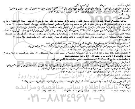 مزایده, مزایده اجاره برخی از غرفات و سوله های میدان مرکزی میوه و تره بار