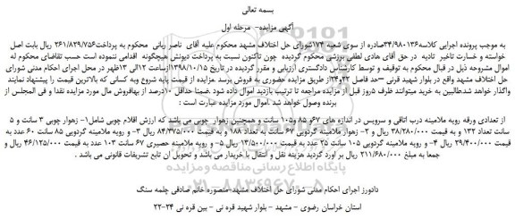 مزایده تعدادی ورقه رویه ملامینه درب اتاقی و سرویس