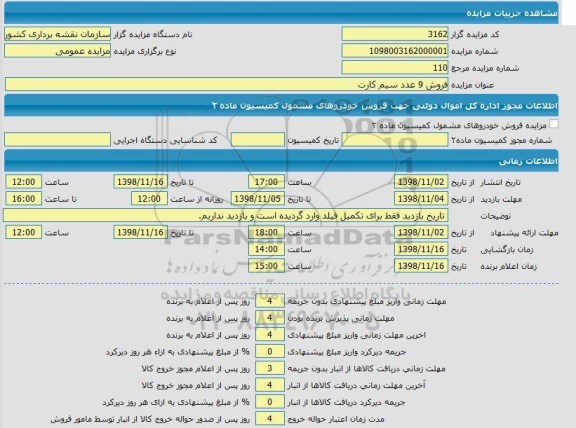 مزایده, مزایده فروش 9 عدد سیم کارت