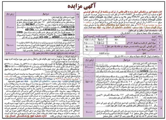 آگهی مزایده ، مزایده فروش عرصه اعیان و اموال کارخانه