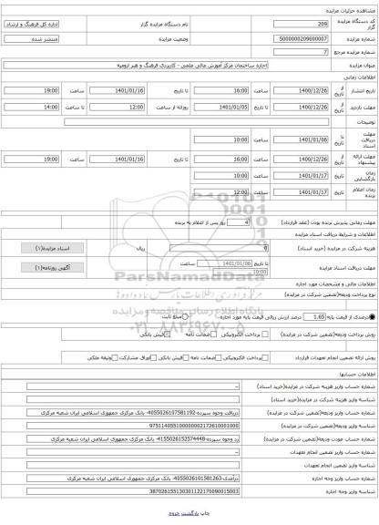 اجاره ساختمان مرکز آموزش عالی علمی - کاربردی فرهنگ و هنر ارومیه