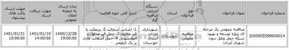 مناقصه عمومی یک مرحله ای پروژه توسعه و بهبود شبکه حمل ونقل درون شهری آبژدان