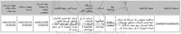 مناقصه عمومی یک مرحله ای جرای خط اصلی فاضلاب مناطق توسعه یافته (مسکن مهر نجف آباد) از میدان آریوبرزن تا پل سوم بشار کد 