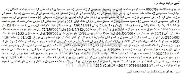 مزایده فروش ملک به مساحت 123/8 متر مربع