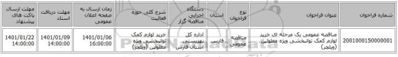 مناقصه عمومی یک مرحله ای خرید لوازم کمک توانبخشی ویژه معلولین (ویلچر)