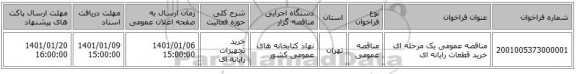 مناقصه عمومی یک مرحله ای خرید قطعات رایانه ای