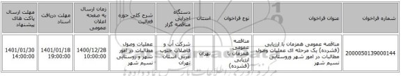 مناقصه عمومی همزمان با ارزیابی (فشرده) یک مرحله ای عملیات وصول مطالبات در امور شهر وروستایی نسیم شهر 