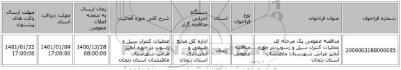 مناقصه عمومی یک مرحله ای عملیات کنترل سیل و رسوب در حوزه آبخیز مراش شهرستان ماهنشان استان زنجان