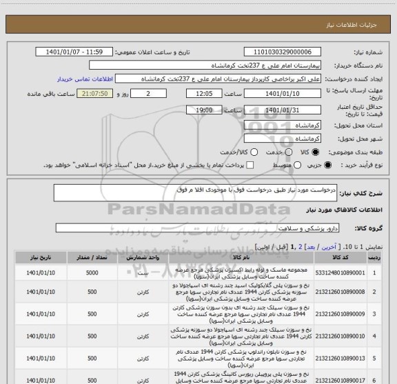 استعلام درخواست مورد نیاز طبق درخواست فوق با موجودی اقلا م فوق 