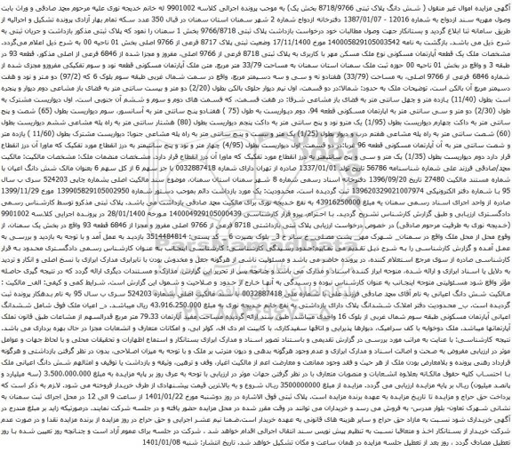 مزایده یک قطعه آپارتمان مسکونی