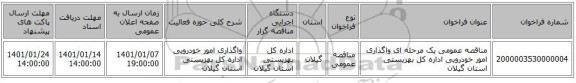 مناقصه عمومی یک مرحله ای واگذاری امور خودرویی اداره کل بهزیستی استان گیلان