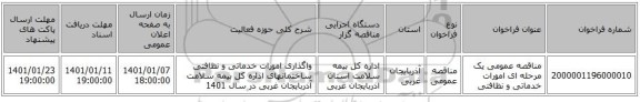مناقصه عمومی یک مرحله ای امورات خدماتی و نظافتی 