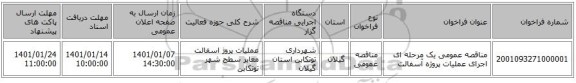 مناقصه عمومی یک مرحله ای اجرای عملیات  پروژه آسفالت 