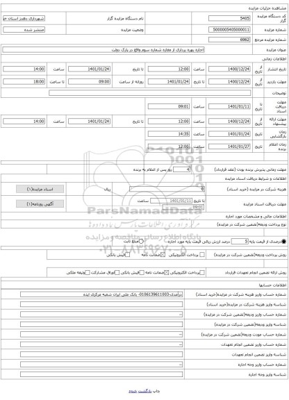 اجازه بهره برداری از مغازه شماره سوم واقع در پارک دولت