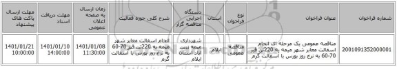 مناقصه عمومی یک مرحله ای انجام اسفالت معابر شهر میمه به 220تن قیر 70-60 به نرخ روز بورس با آسفالت گرم