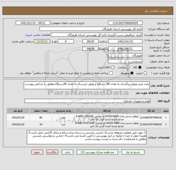 استعلام بابت خرید ویلچر بزرگسال به تعداد 80 دستگاه و ویلچر خردسال به تعداد 34دستگاه مطابق با شاخص پیوست.