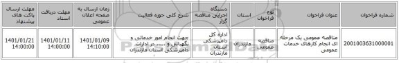 مناقصه عمومی یک مرحله ای انجام کارهای خدمات عمومی