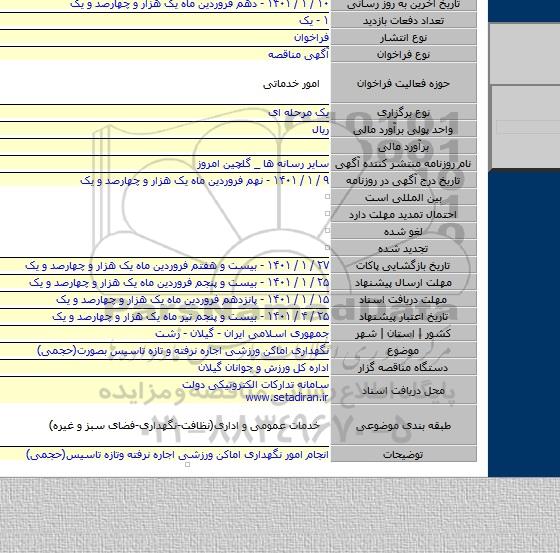 نگهداری اماکن ورزشی اجاره نرفته و تازه تاسیس بصورت(حجمی)