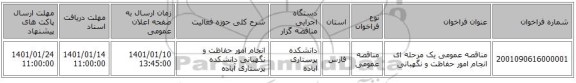 مناقصه عمومی یک مرحله ای انجام امور حفاظت و نگهبانی
