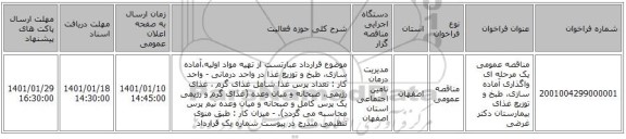 مناقصه عمومی یک مرحله ای واگذاری آماده سازی، طبخ و توزیع غذای بیمارستان دکتر غرضی 