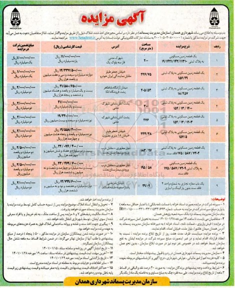 مزایده، مزایده واگذاری املاک ...