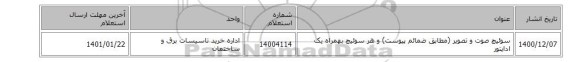 سوئیچ صوت و تصویر (مطابق ضمائم پیوست) و هر سوئیچ بهمراه یک  اداپتور