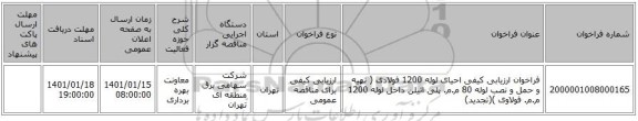 فراخوان ارزیابی کیفی احیای لوله 1200 فولادی ( تهیه و حمل و نصب لوله 80 م.م. پلی اتیلن داخل لوله 1200 م.م. فولاوی )(تجدید)