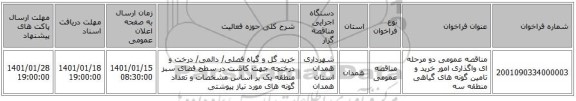 مناقصه عمومی دو مرحله ای واگذاری امور خرید و تامین گونه های گیاهی منطقه سه
