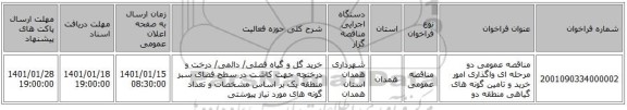 مناقصه عمومی دو مرحله ای  واگذاری امور خرید و تامین گونه های گیاهی منطقه دو