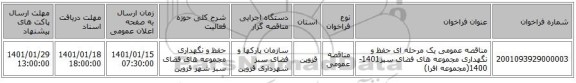 مناقصه عمومی یک مرحله ای حفظ و نگهداری مجموعه های فضای سبز1401-1400(مجموعه افرا)