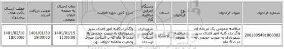 مناقصه عمومی یک مرحله ای واگذاری کلیه امور فضای سبز شهرداری به صورت حجمی به مدت 6 ماه