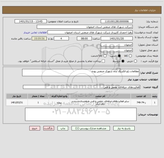 استعلام مطالعات ژئو الکتریک چاه شهرک صنعتی پوده