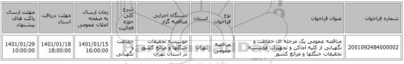 مناقصه عمومی یک مرحله ای حفاظت و نگهبانی از کلیه اماکن و تجهیزات موسسه تحقیقات جنگلها و مراتع کشور