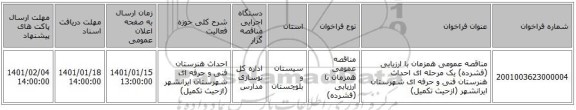 مناقصه عمومی همزمان با ارزیابی (فشرده) یک مرحله ای احداث هنرستان فنی و حرفه ای شهرستان ایرانشهر (ازحیث تکمیل)