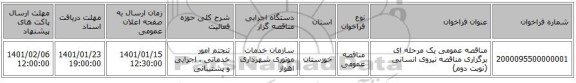 مناقصه عمومی یک مرحله ای برگزاری مناقصه نیروی انسانی  (نوبت دوم)