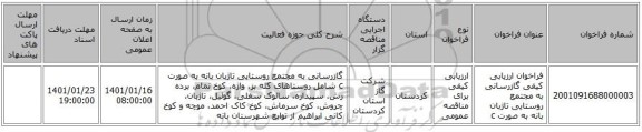 فراخوان ارزیابی کیفی گازرسانی به مجتمع روستایی تاژبان بانه به صورت c 