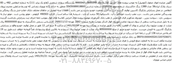 آگهی مزایده یکدستگاه سواری شخصی (هاچ بک پراید 111)